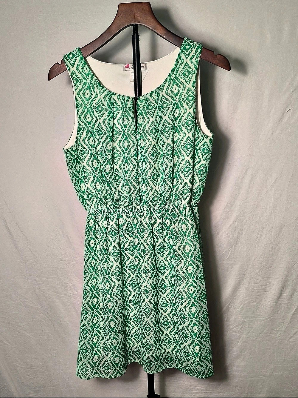 Love Luxurious S Green Geometric Fit & Flare Mini Dress
